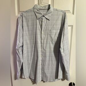 Peter Millar Soft Button-Down Shirt, White/Blue/Brown, XL, EUC